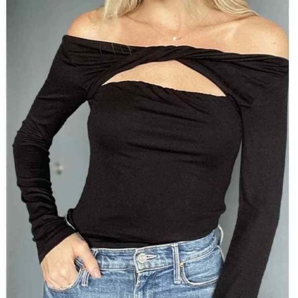 Six/Fifty Tops - NWT Six/Fifty Black Off The Shoulder with Front Cut Out Shirt Size Medium M NEW